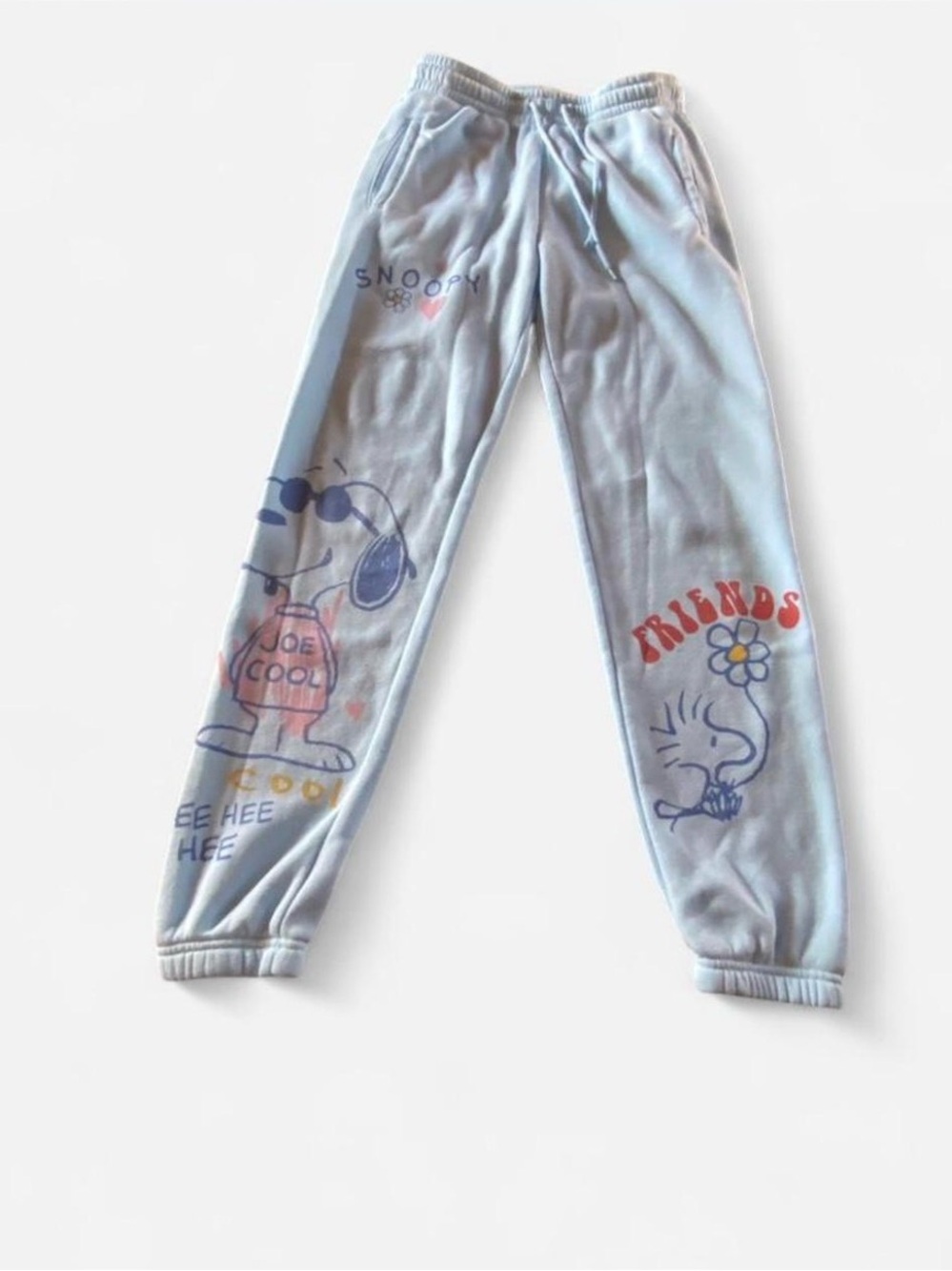 Peanuts Women Snoopy Joe Cool & Friends Graphic Jogger Pants Blue XS